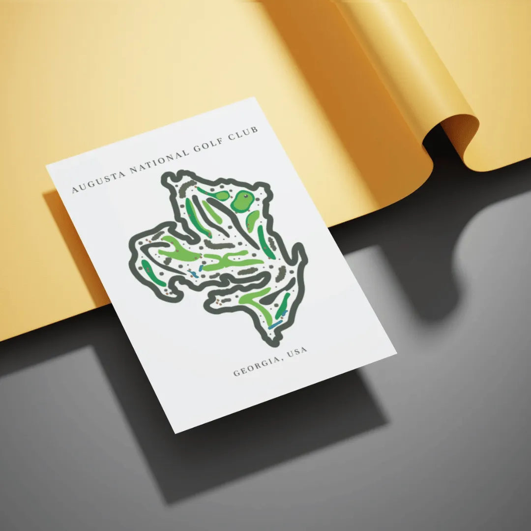 Augusta National Golf Club map artwork showing course routing and golf wall art