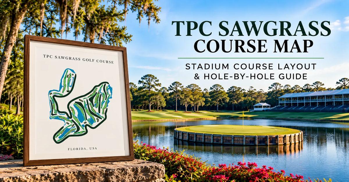 TPC Sawgrass course map and Stadium Course layout with the famous 17th island green