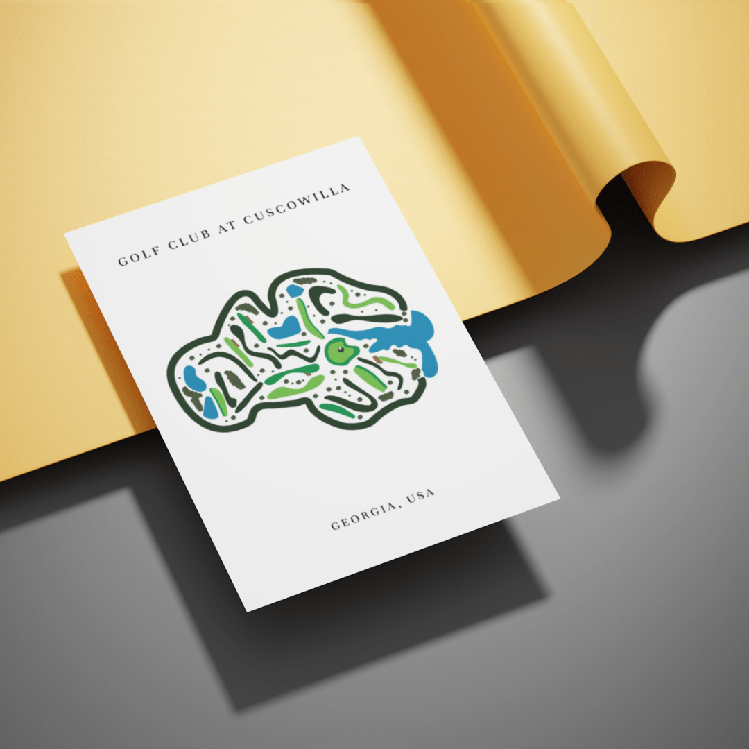 Golf club at Guscowilla logo on a white card with yellow and gray background
