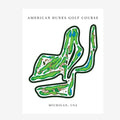 American Dunes Golf Course Prints, Michigan, Golf Map Artwork