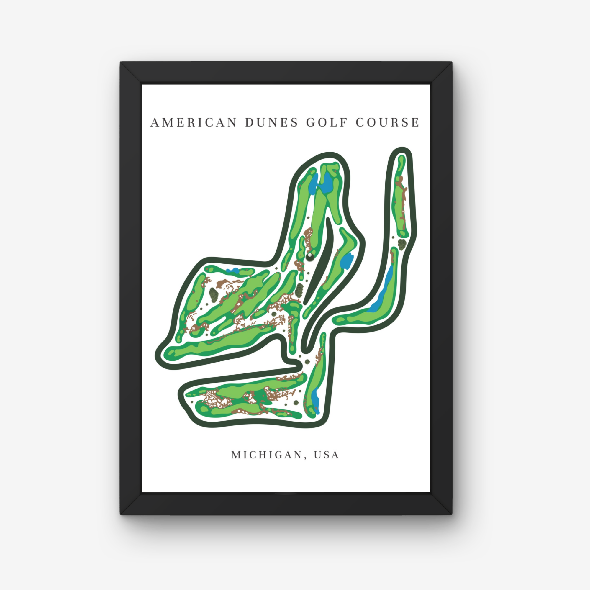 American Dunes Golf Course Prints, Michigan, Golf Map Artwork