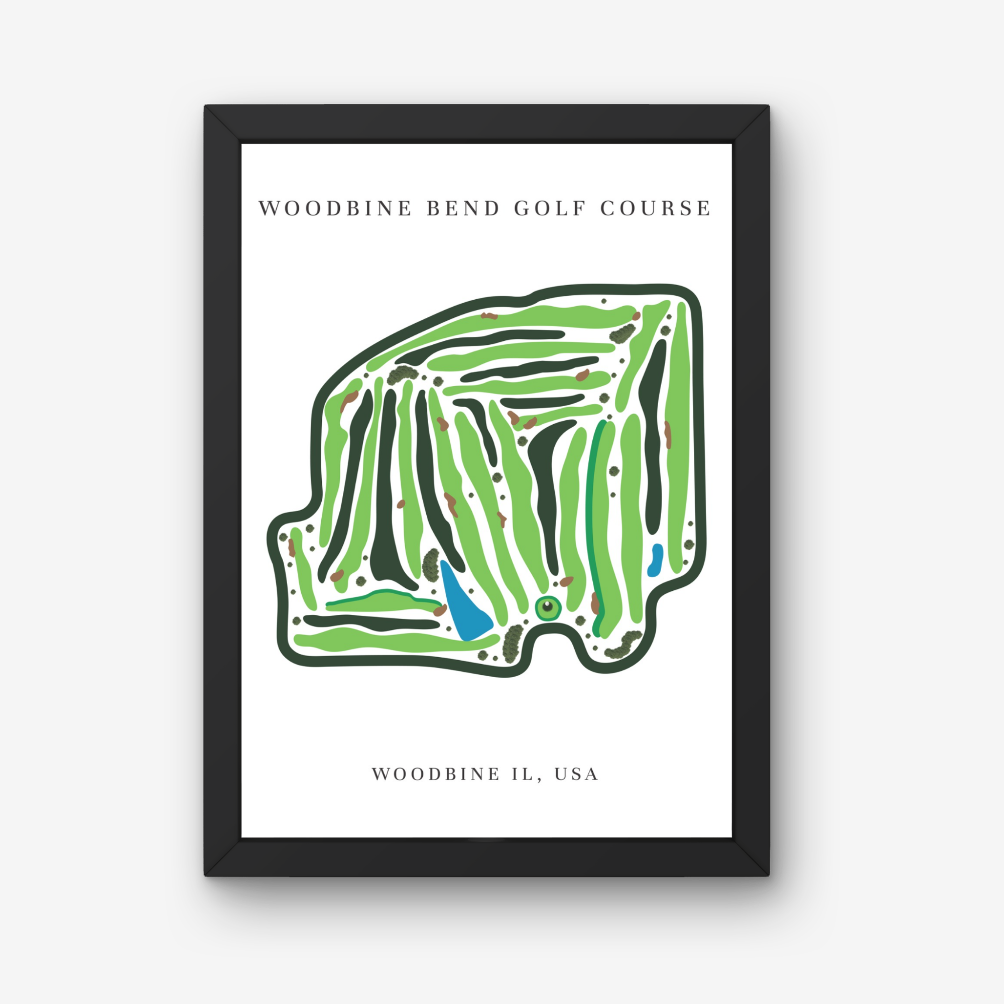 Woodbine Bend Golf Course Golf Course Prints, Illinois, Golf Map Artwork