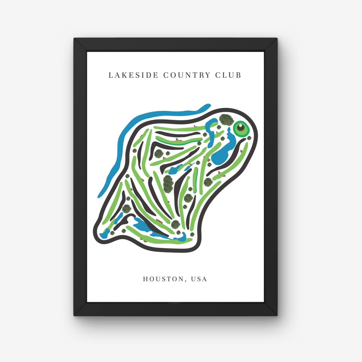 Lakeside Country Club Golf Course Prints, Texas, Golf Map Artwork