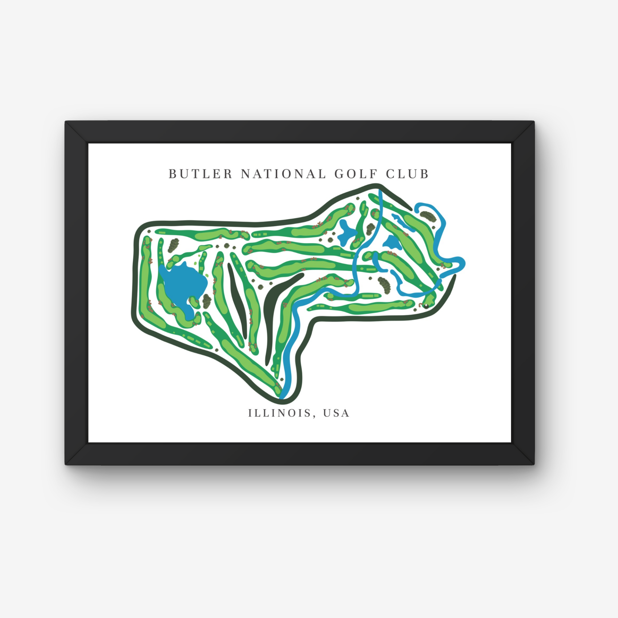 Butler National Golf Club Golf Course Prints, Illinois, Golf Map Artwork