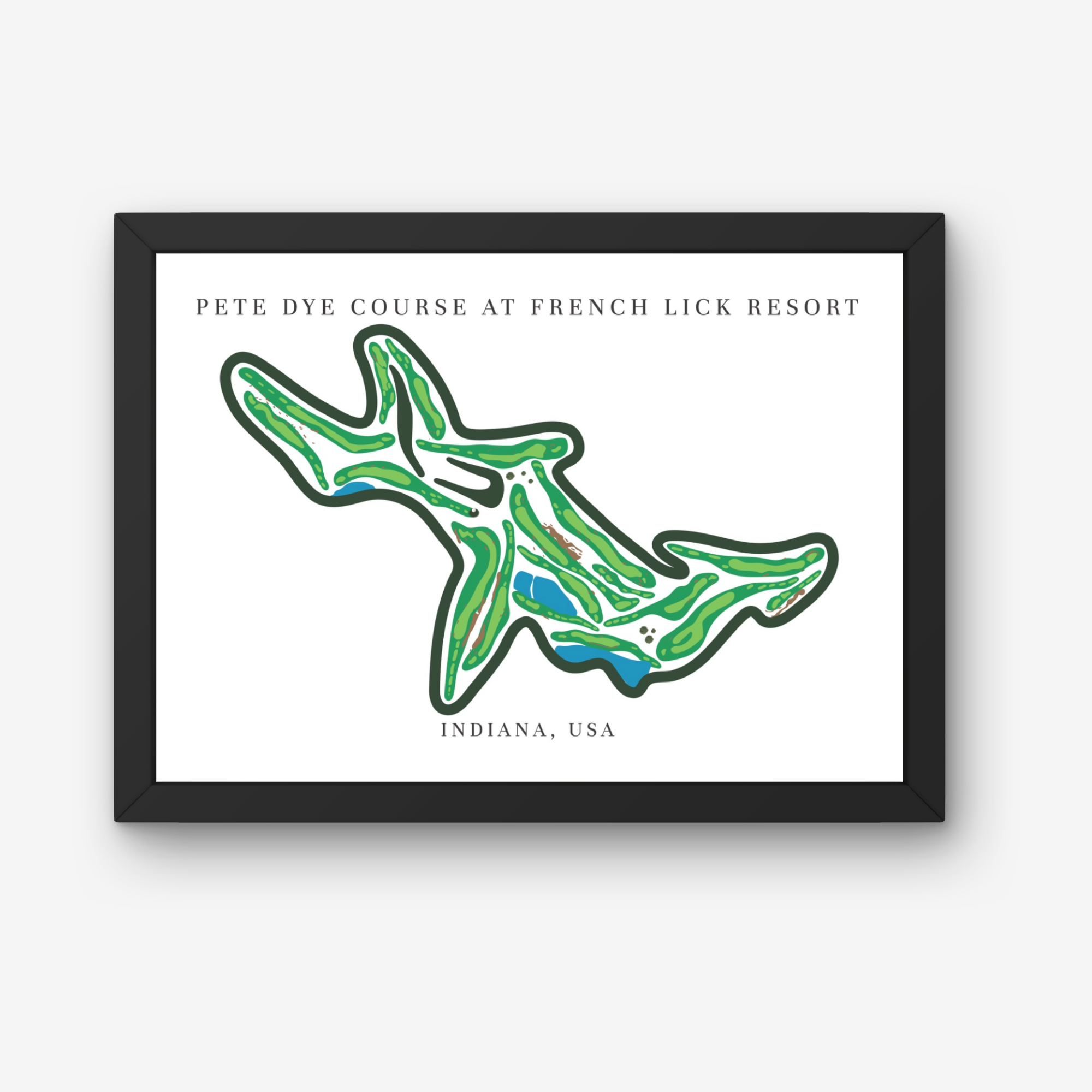 Pete Dye Course at French Lick Resort Golf Course Prints, Indiana, Golf Map Artwork