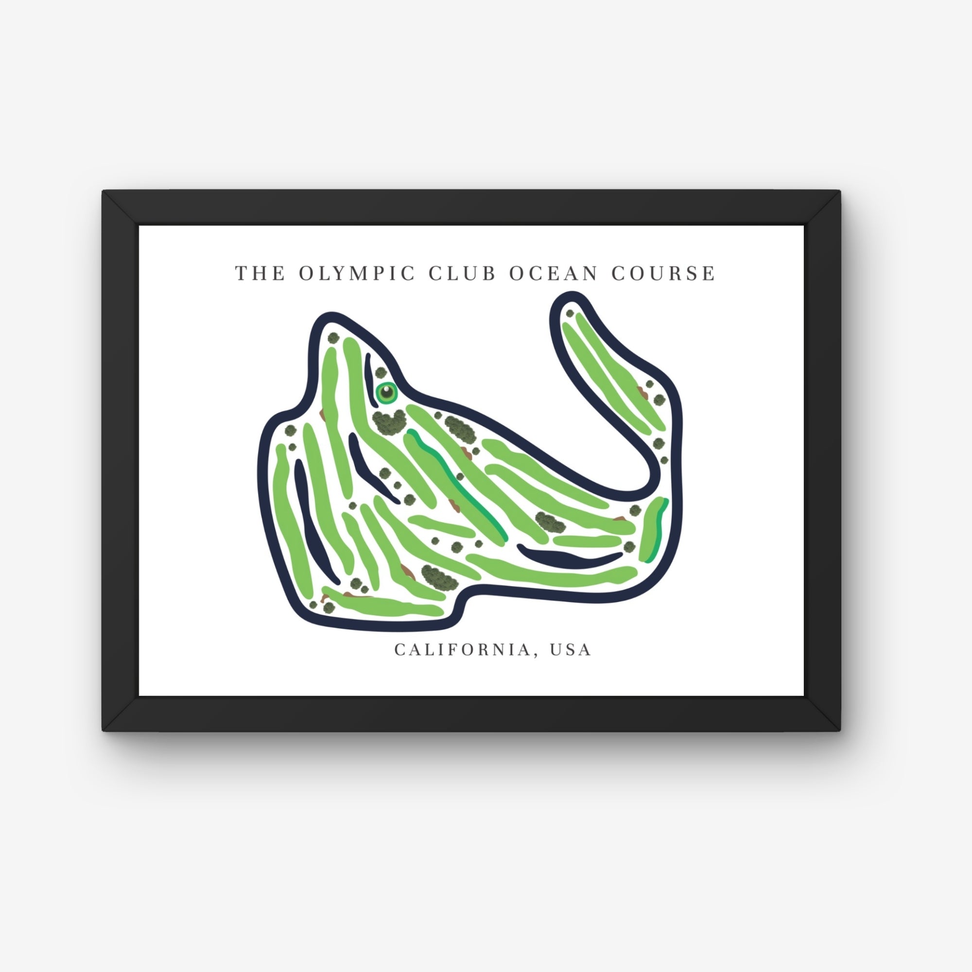 The Olympic Club Ocean Course Golf Course Prints, California, Golf Map Artwork