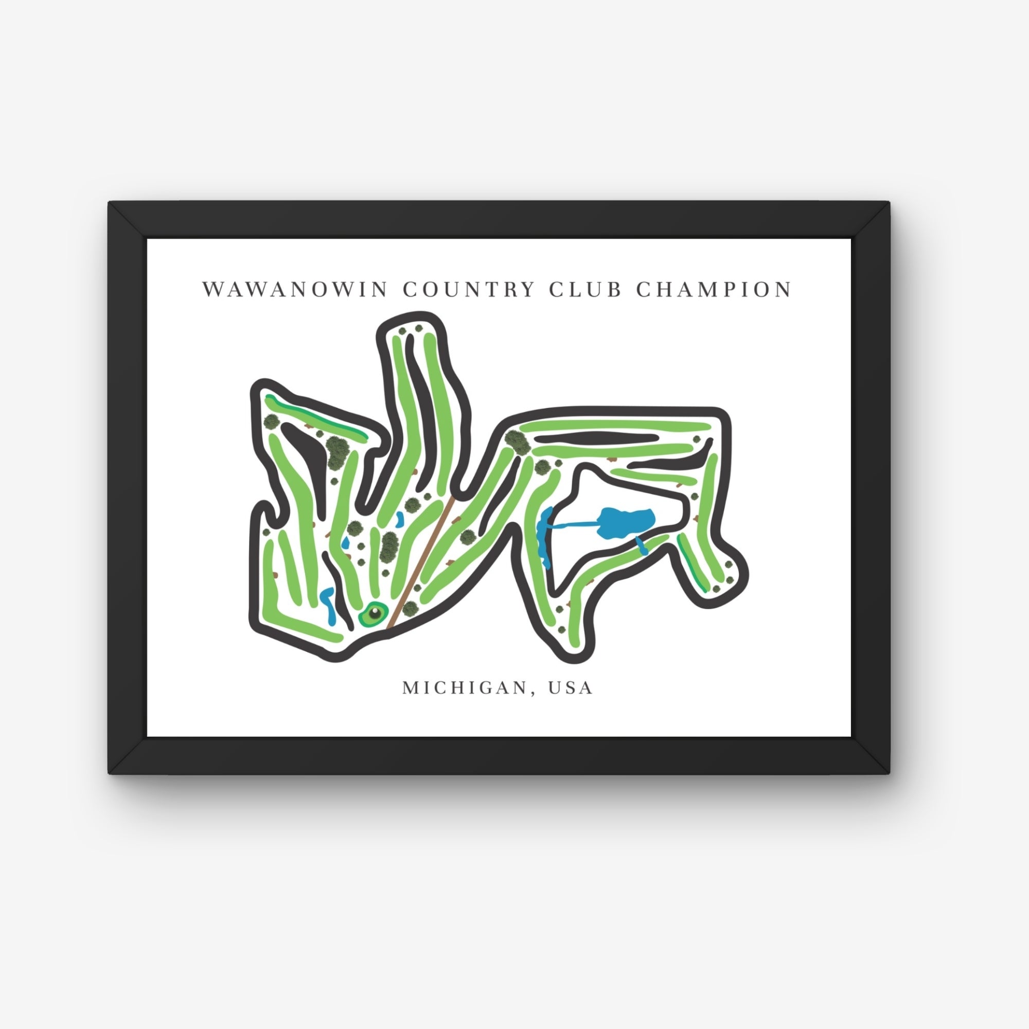 Wawanowin Country Club Golf Course Prints, Michigan, Golf Map Artwork