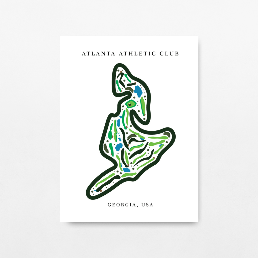 Map of Atlanta with colorful design on a white background, featuring 'Atlanta Athletic Club' text.
