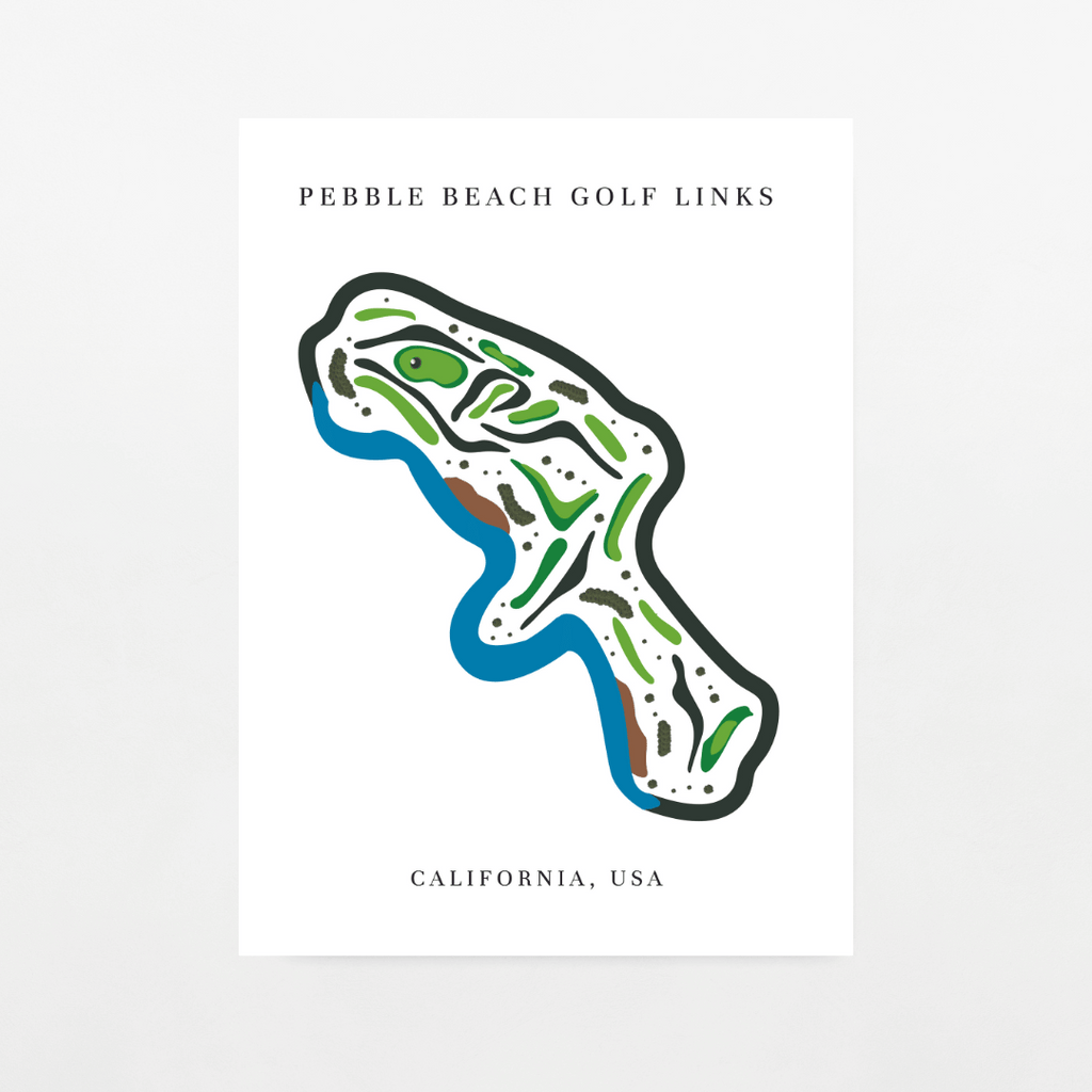 Map of Pebble Beach Golf Links with colorful outline on a white background