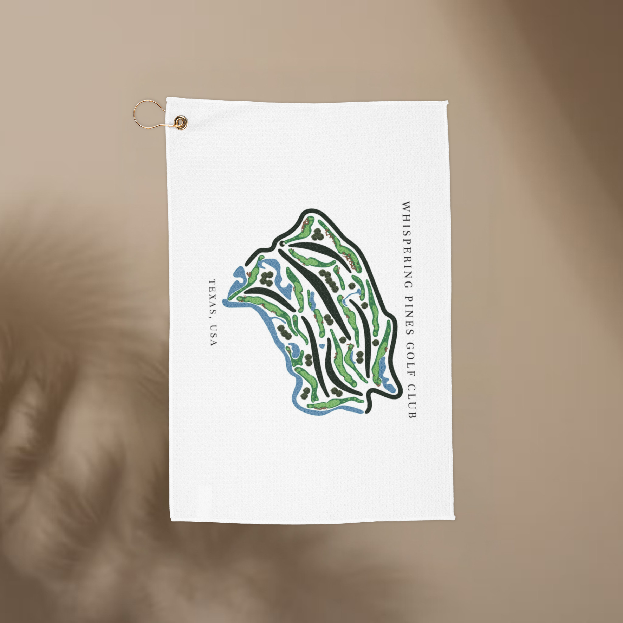 Whispering Pines Golf Club, Golf Course Towel, Texas | Golf Course Print Towels