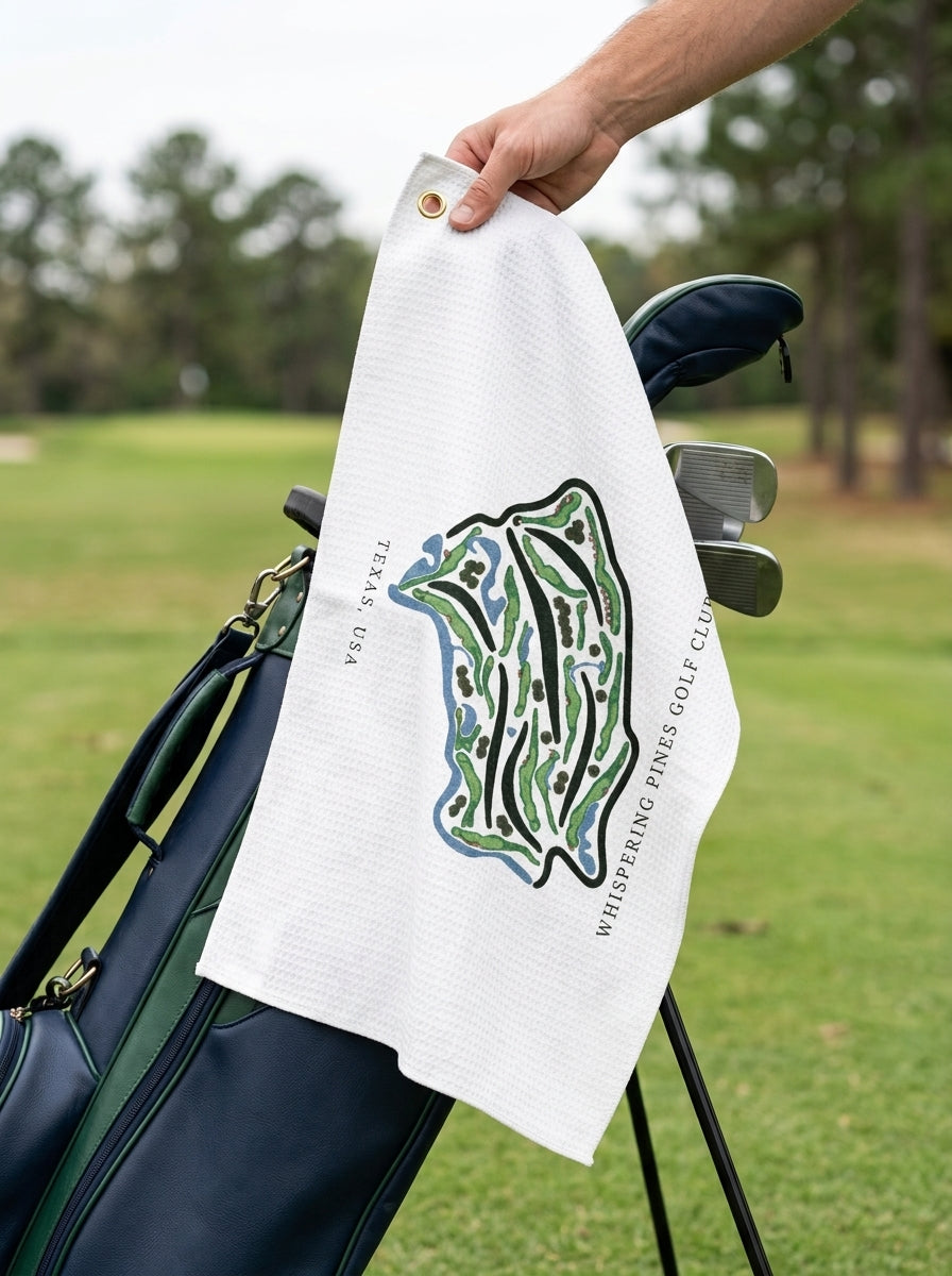 Whispering Pines Golf Club, Golf Course Towel, Texas | Golf Course Print Towels