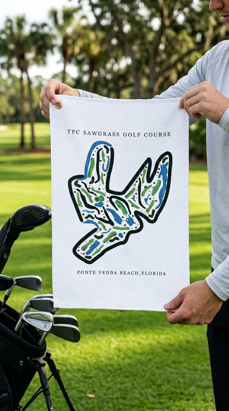 TPC Sawgrass golf course map towel in Florida