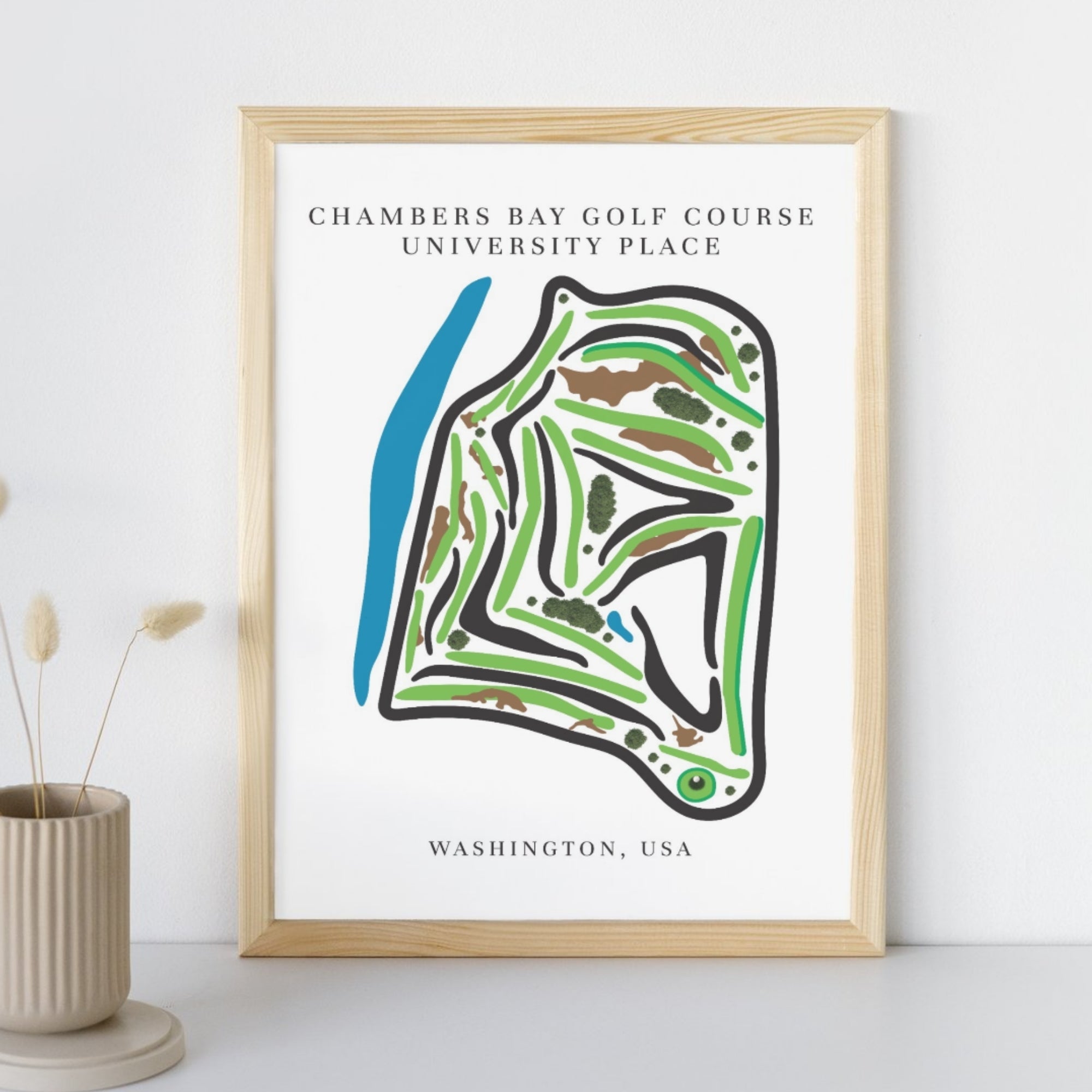 Chambers Bay Golf Course Prints, Washington, Golf Map Artwork