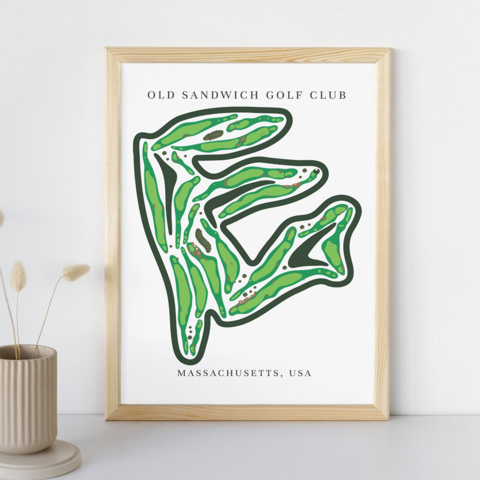 Old Sandwich Golf Club Golf Course Prints, Massachusetts, Golf Map Artwork