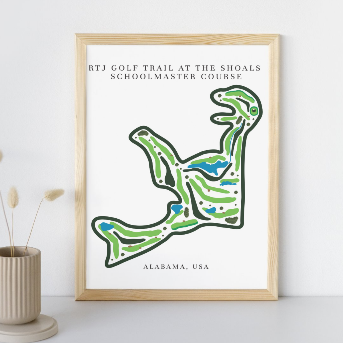RTJ Golf Trail at The Shoals Schoolmaster Course Golf Course Prints, Alabama, Golf Map Artwork