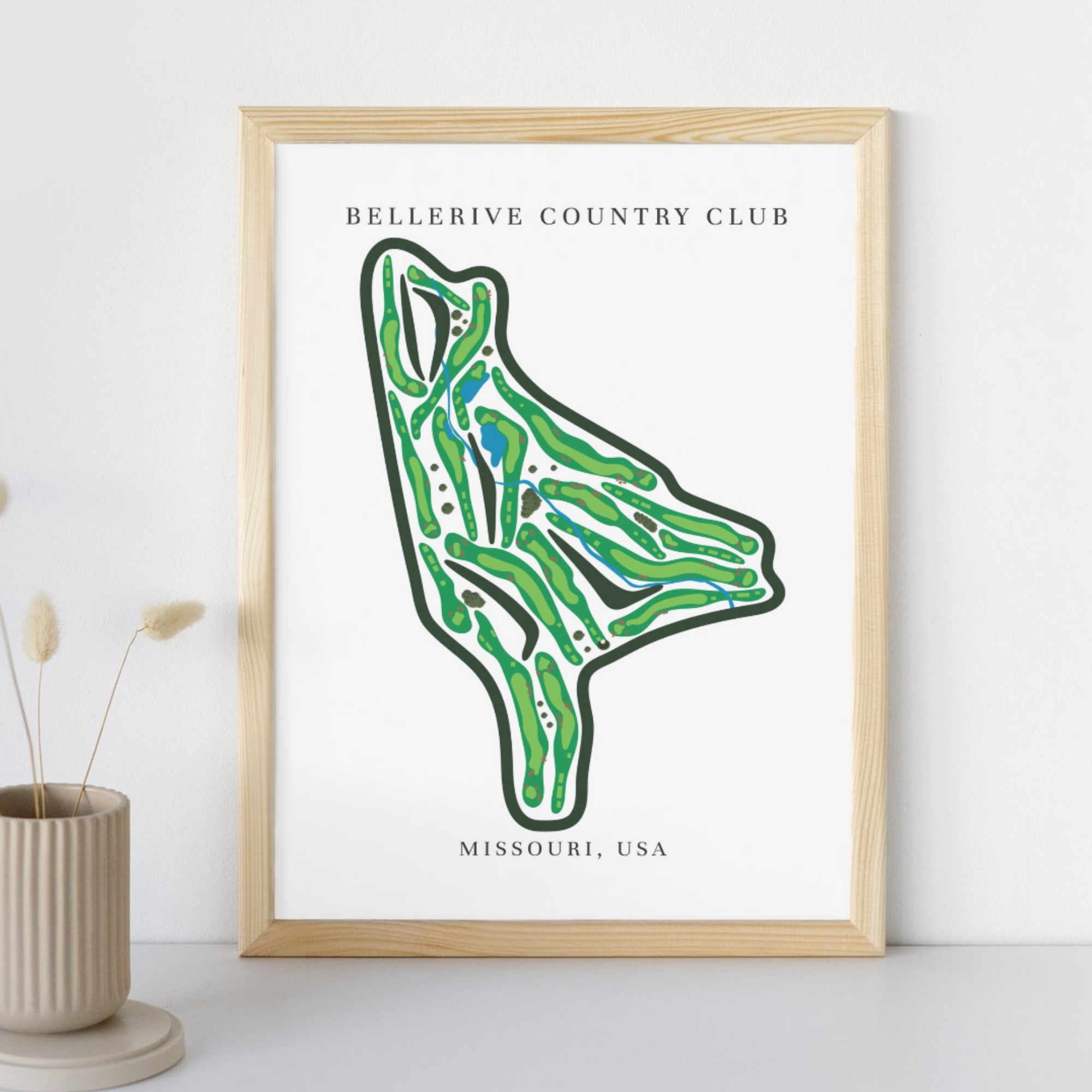 Bellerive Country Club Golf Course Prints, Missouri, Golf Map Artwork