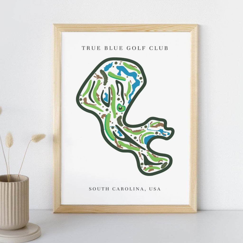 True Blue Golf Club Golf Course Prints, South Carolina, Golf Map Artwork