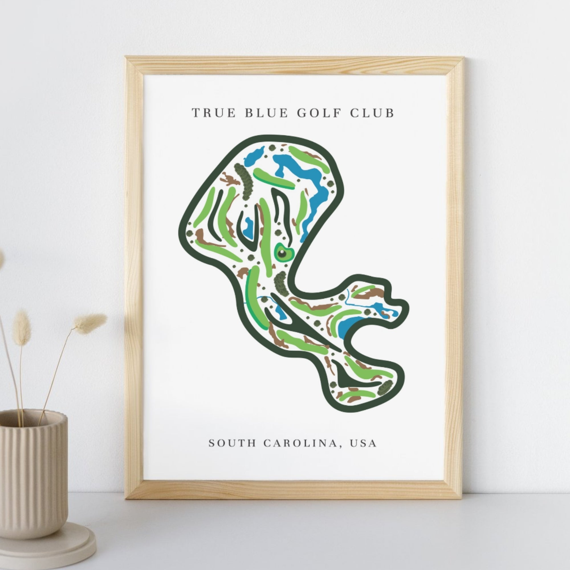 True Blue Golf Club Golf Course Prints, South Carolina, Golf Map Artwork