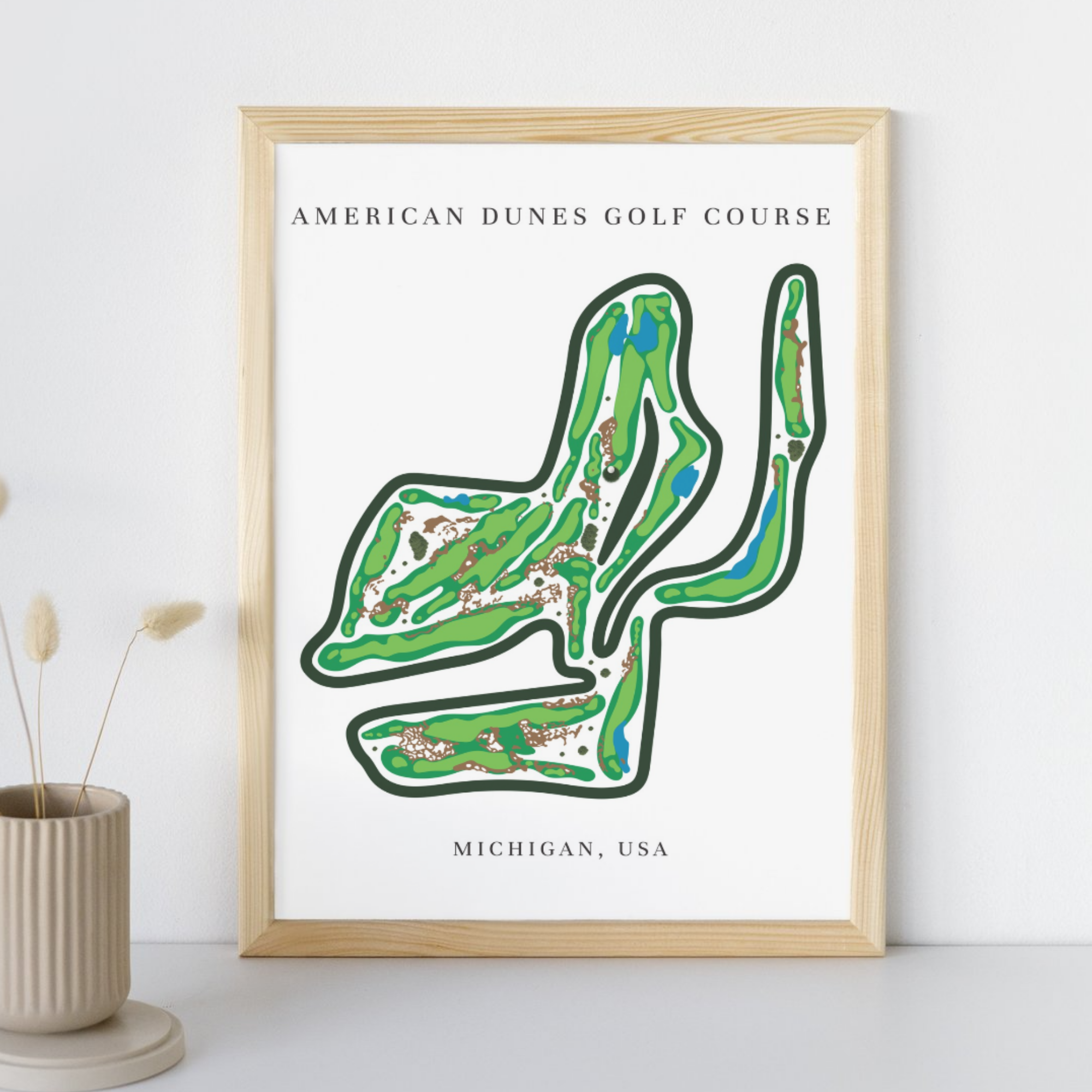 American Dunes Golf Course Prints, Michigan, Golf Map Artwork