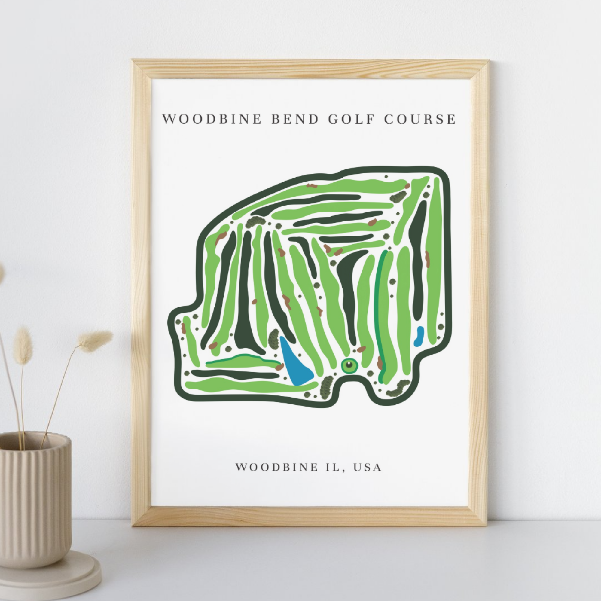 Woodbine Bend Golf Course Golf Course Prints, Illinois, Golf Map Artwork