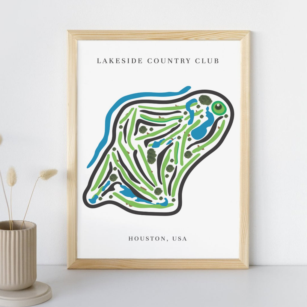 Lakeside Country Club Golf Course Prints, Texas, Golf Map Artwork