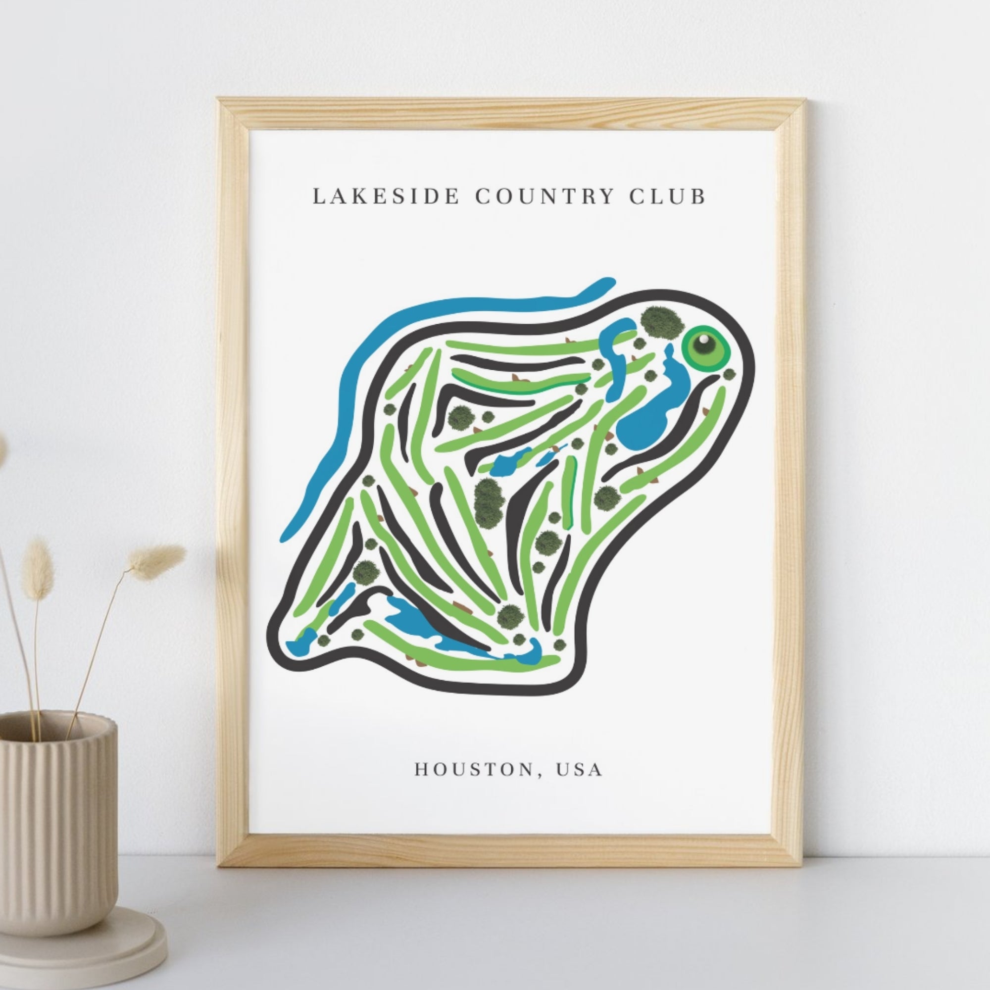 Lakeside Country Club Golf Course Prints, Texas, Golf Map Artwork