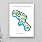 Framed map of Pebble Beach Golf Links on a gray wall