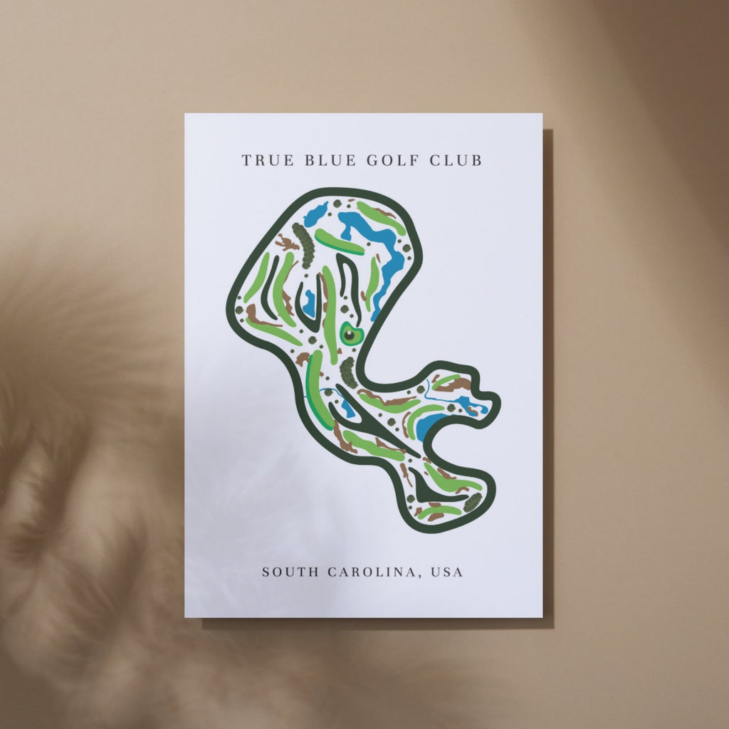 True Blue Golf Club Golf Course Prints, South Carolina, Golf Map Artwork
