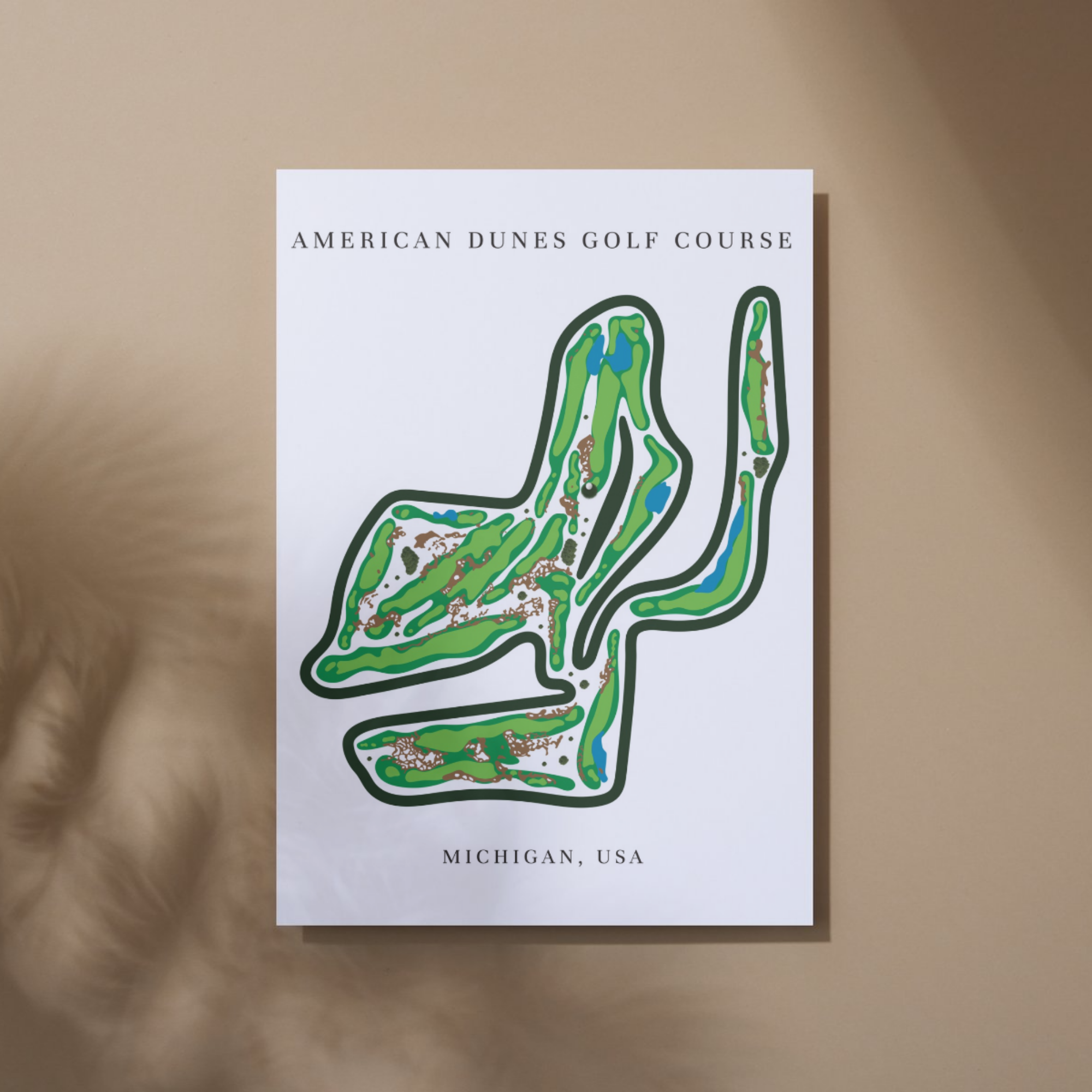 American Dunes Golf Course Prints, Michigan, Golf Map Artwork