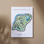 Lakeside Country Club Golf Course Prints, Texas, Golf Map Artwork