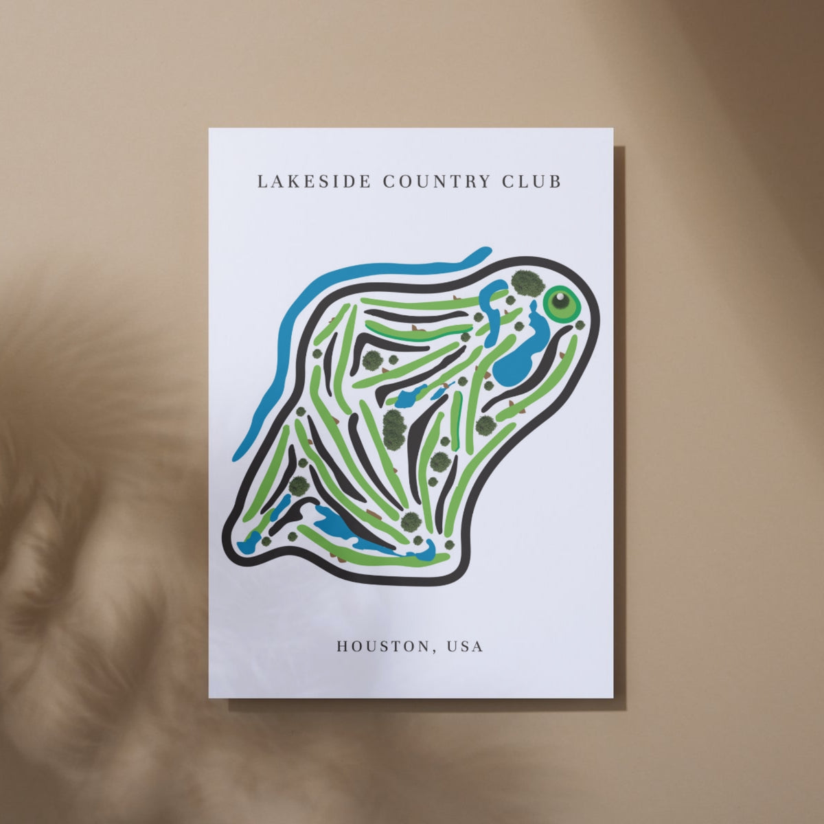Lakeside Country Club Golf Course Prints, Texas, Golf Map Artwork