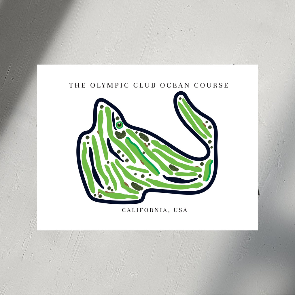 The Olympic Club Ocean Course Golf Course Prints, California, Golf Map Artwork