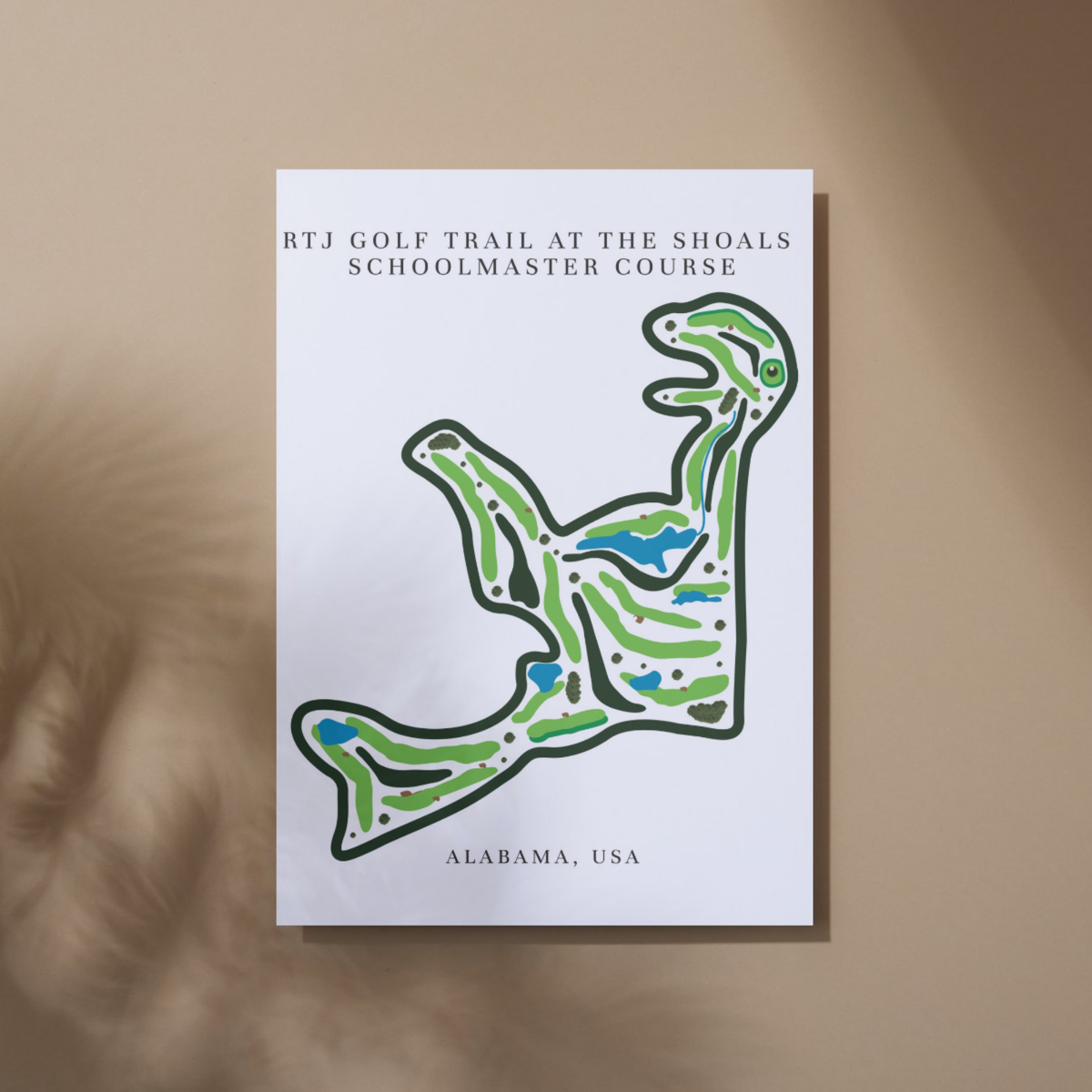 RTJ Golf Trail at The Shoals Schoolmaster Course Golf Course Prints, Alabama, Golf Map Artwork