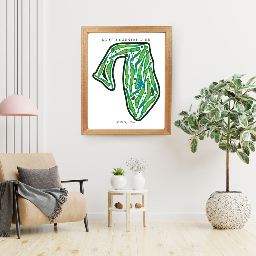 Scioto Country Club Golf Course Prints, Ohio, Golf Map Artwork