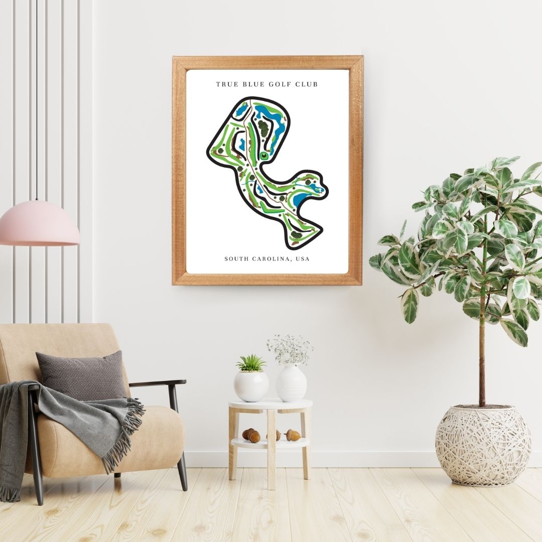 True Blue Golf Club Golf Course Prints, South Carolina, Golf Map Artwork