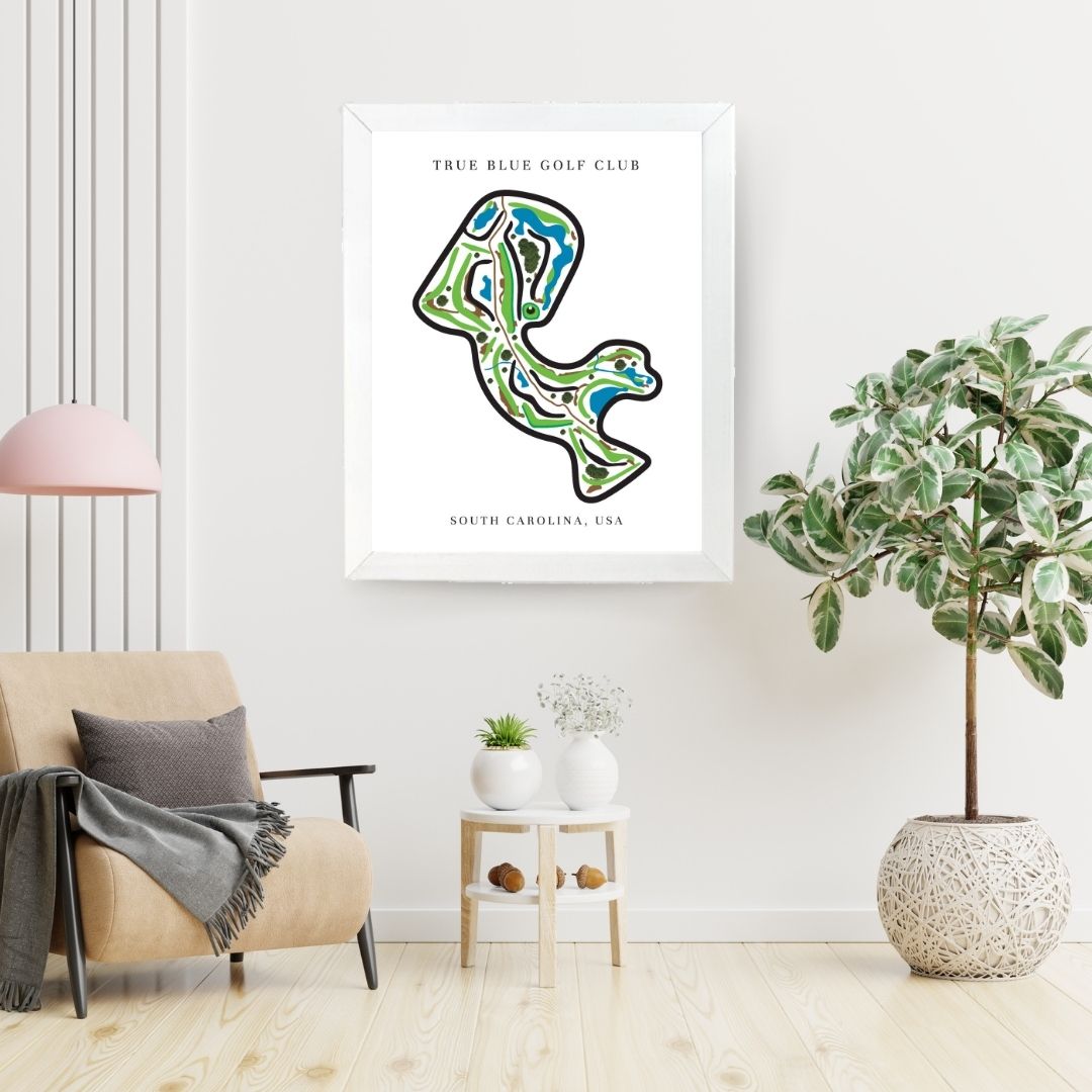 True Blue Golf Club Golf Course Prints, South Carolina, Golf Map Artwork