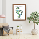 Custom golf course print in a walnut frame