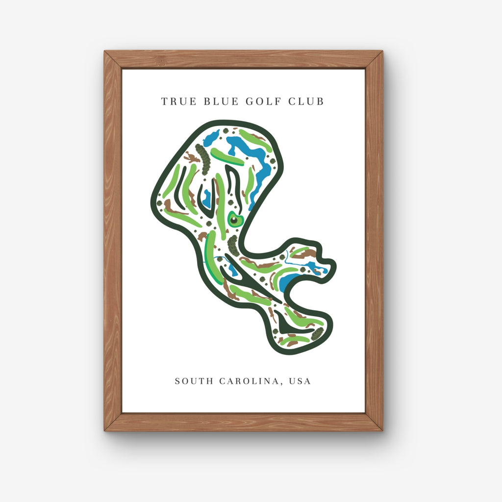 True Blue Golf Club Golf Course Prints, South Carolina, Golf Map Artwork