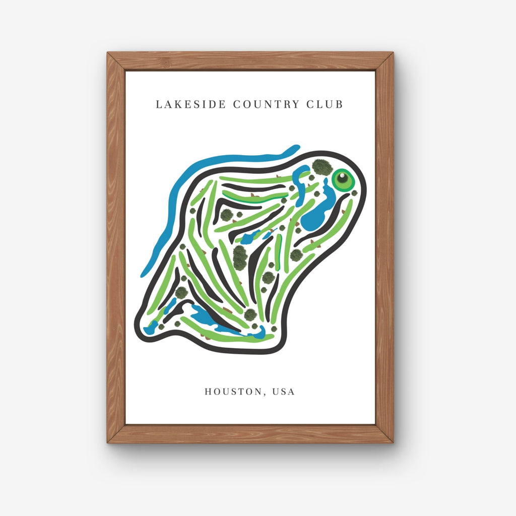Lakeside Country Club Golf Course Prints, Texas, Golf Map Artwork