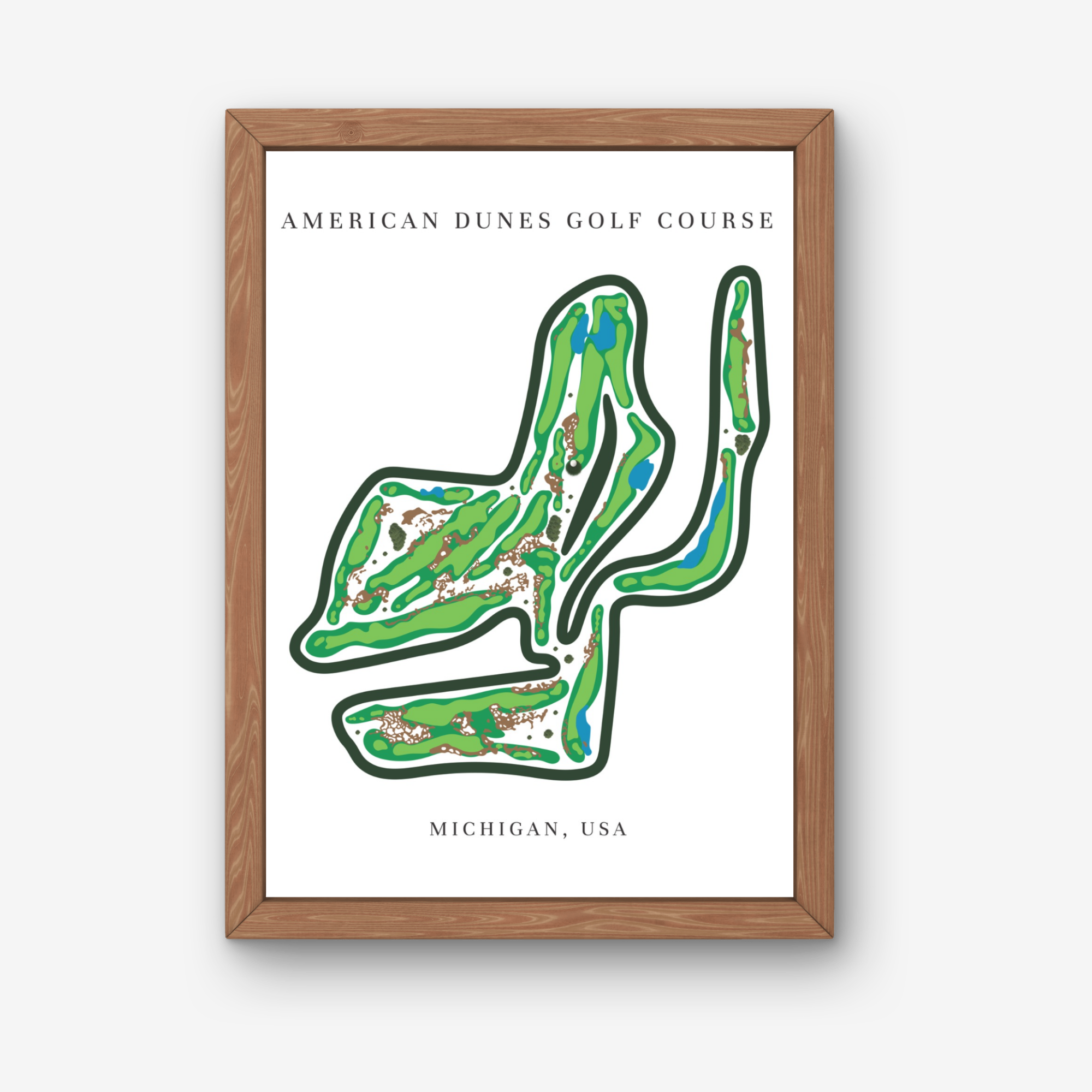American Dunes Golf Course Prints, Michigan, Golf Map Artwork