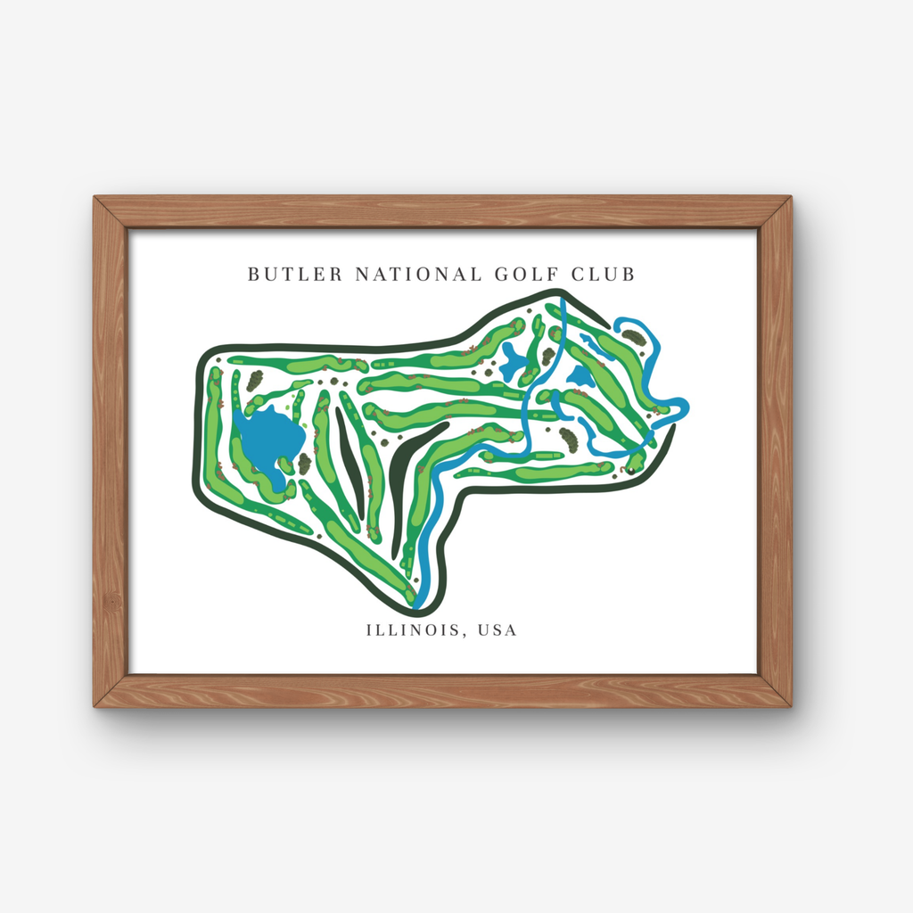 Butler National Golf Club Golf Course Prints, Illinois, Golf Map Artwork
