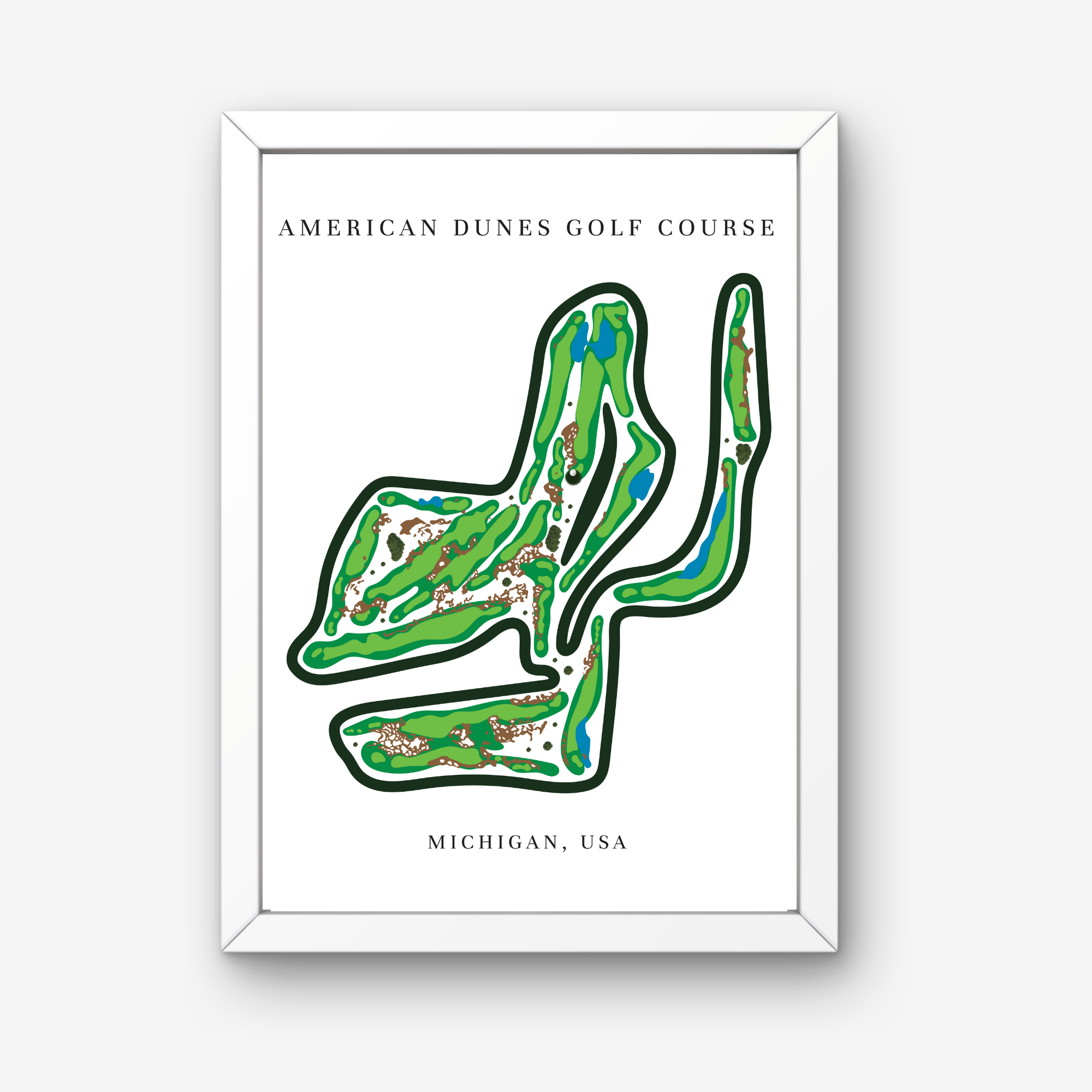 American Dunes Golf Course Prints, Michigan, Golf Map Artwork