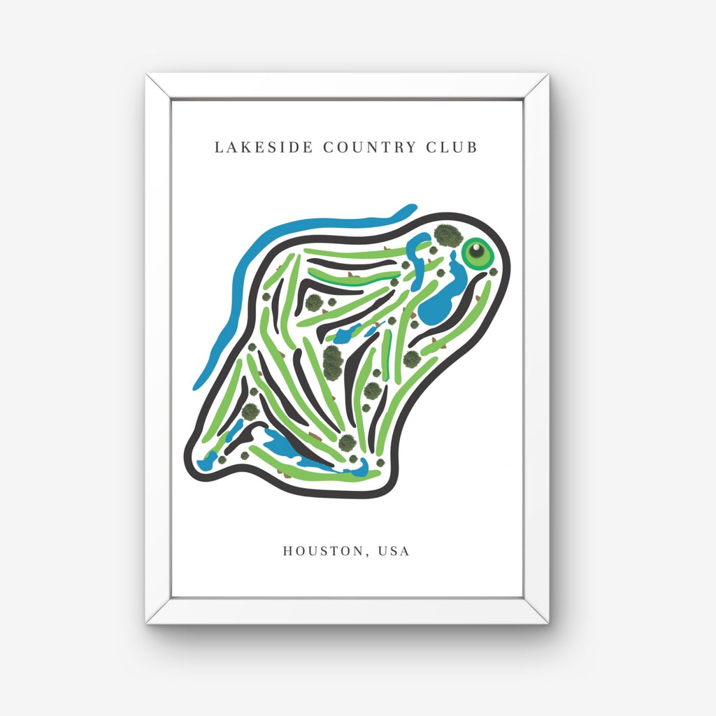 Lakeside Country Club Golf Course Prints, Texas, Golf Map Artwork