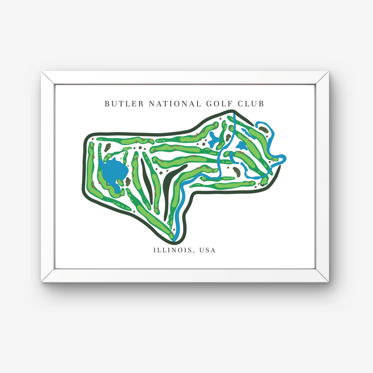 Butler National Golf Club Golf Course Prints, Illinois, Golf Map Artwork