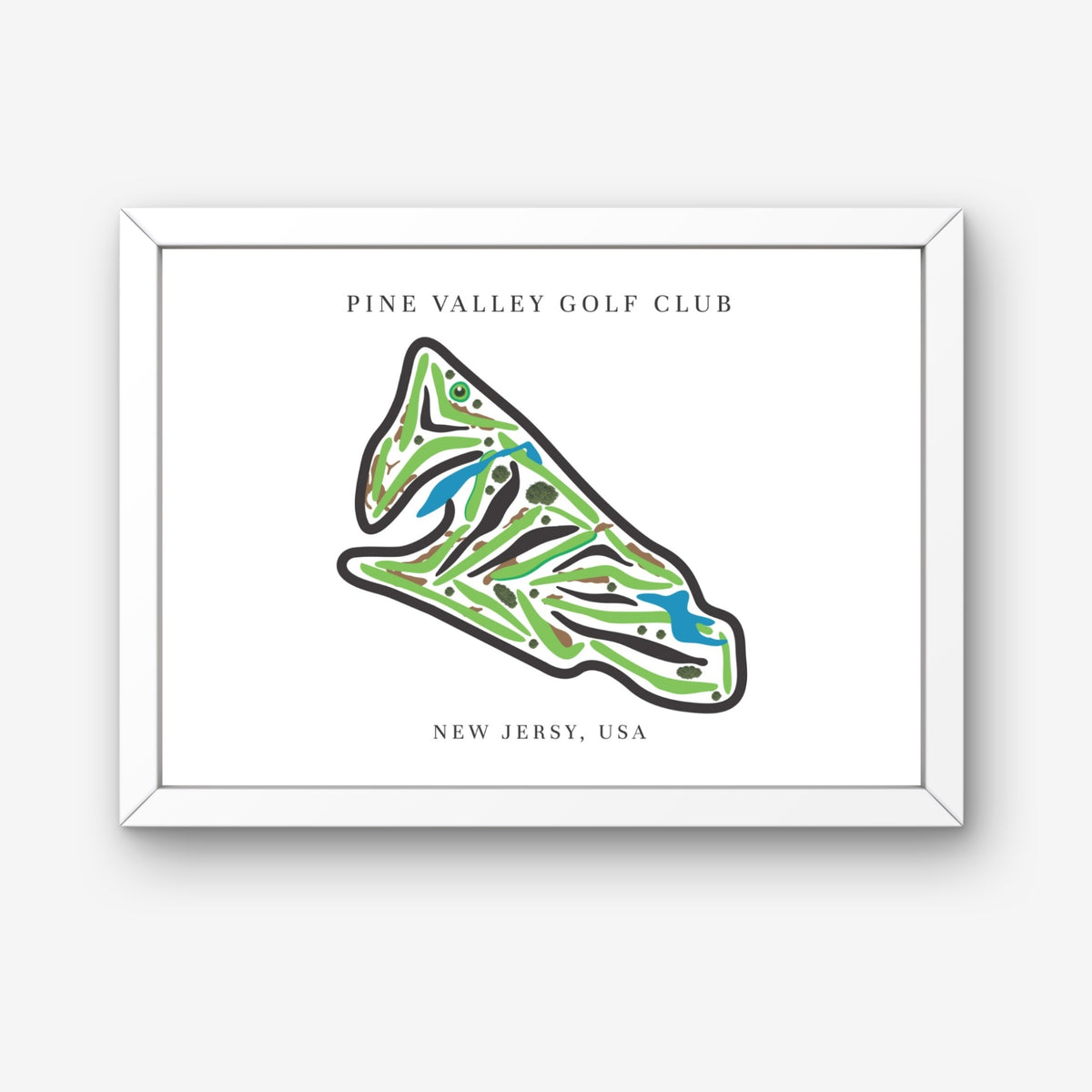 Pine Valley Golf Club Golf Course Prints, New Jersey, Golf Map Artwork