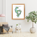 Custom golf course print in a natural wood frame
