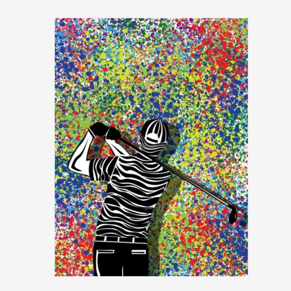 Modern Golf Swing Art Print – Abstract Color Splash Wall Frame for Golf Lovers