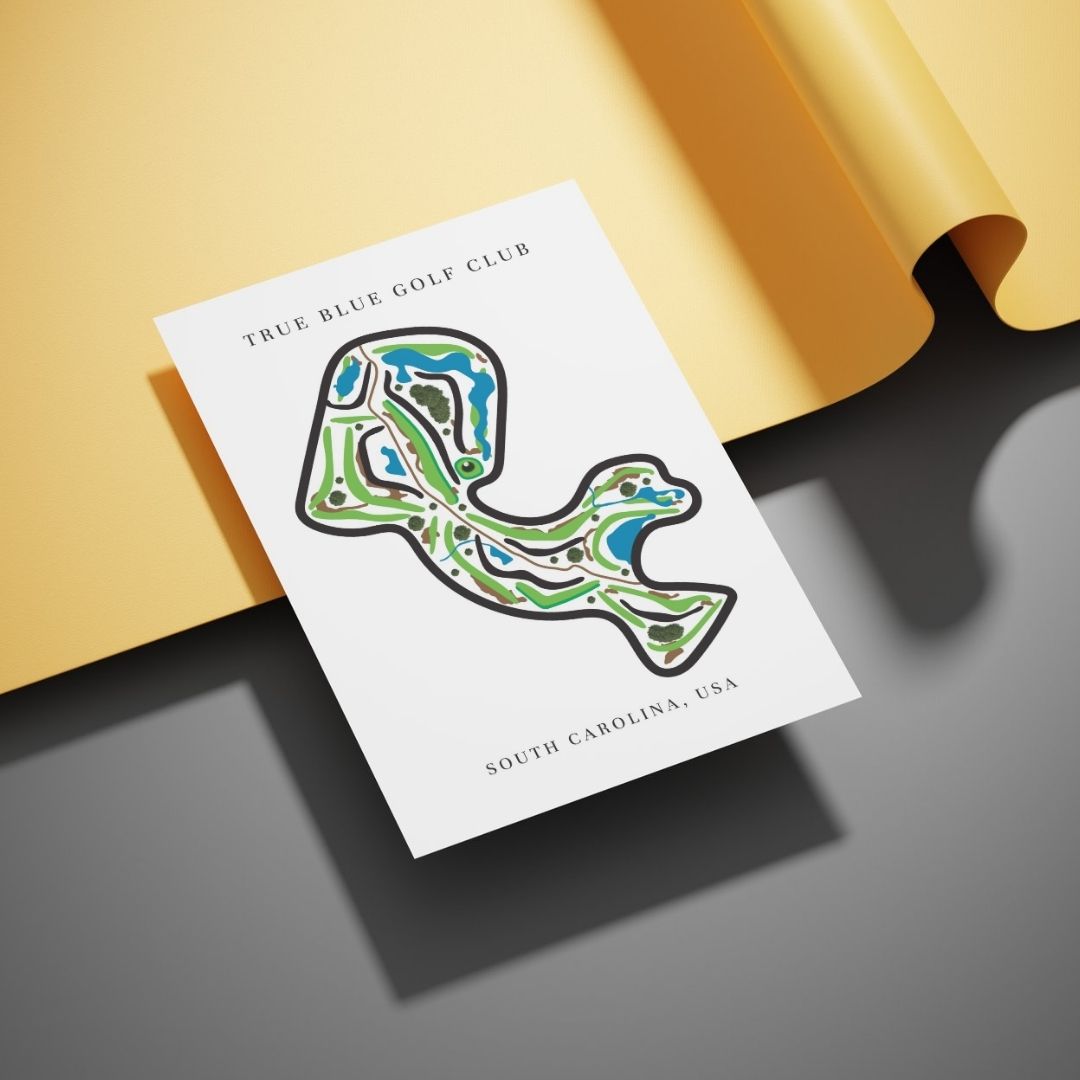 True Blue Golf Club Golf Course Prints, South Carolina, Golf Map Artwork