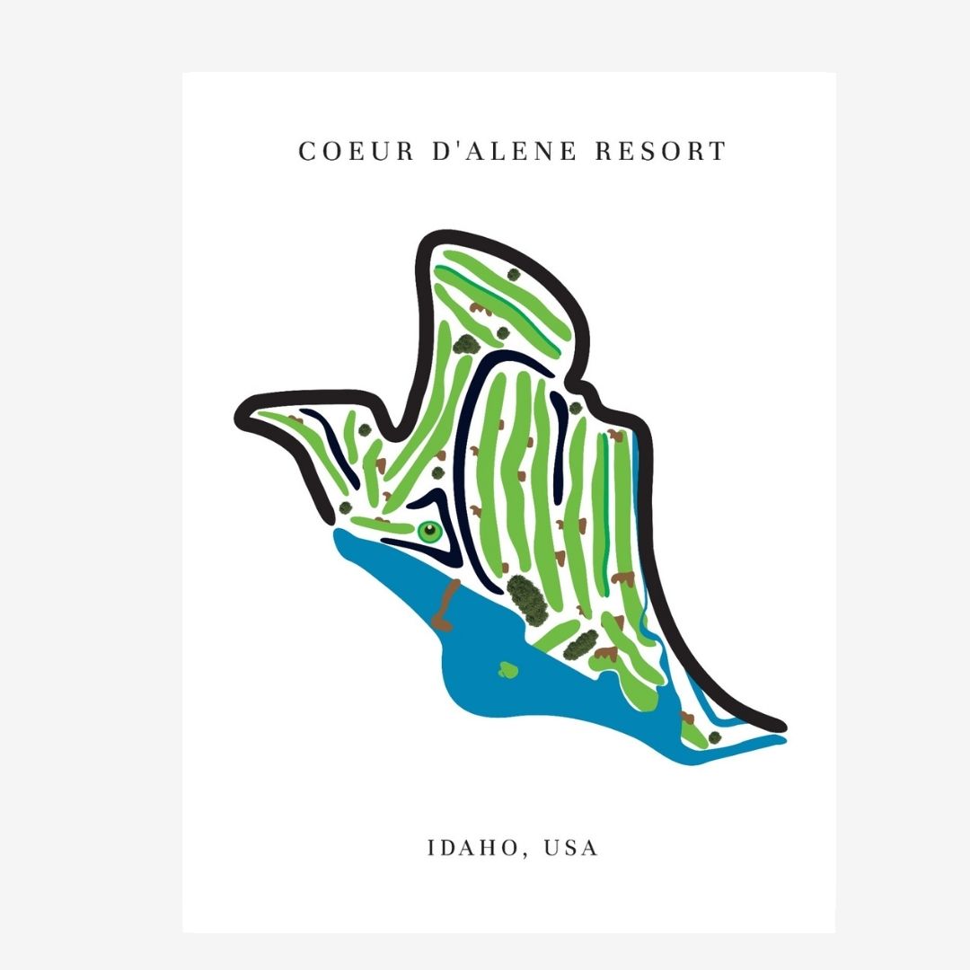 Coeur d'Alene Resort Golf Course Prints, Idaho, Golf Map Artwork