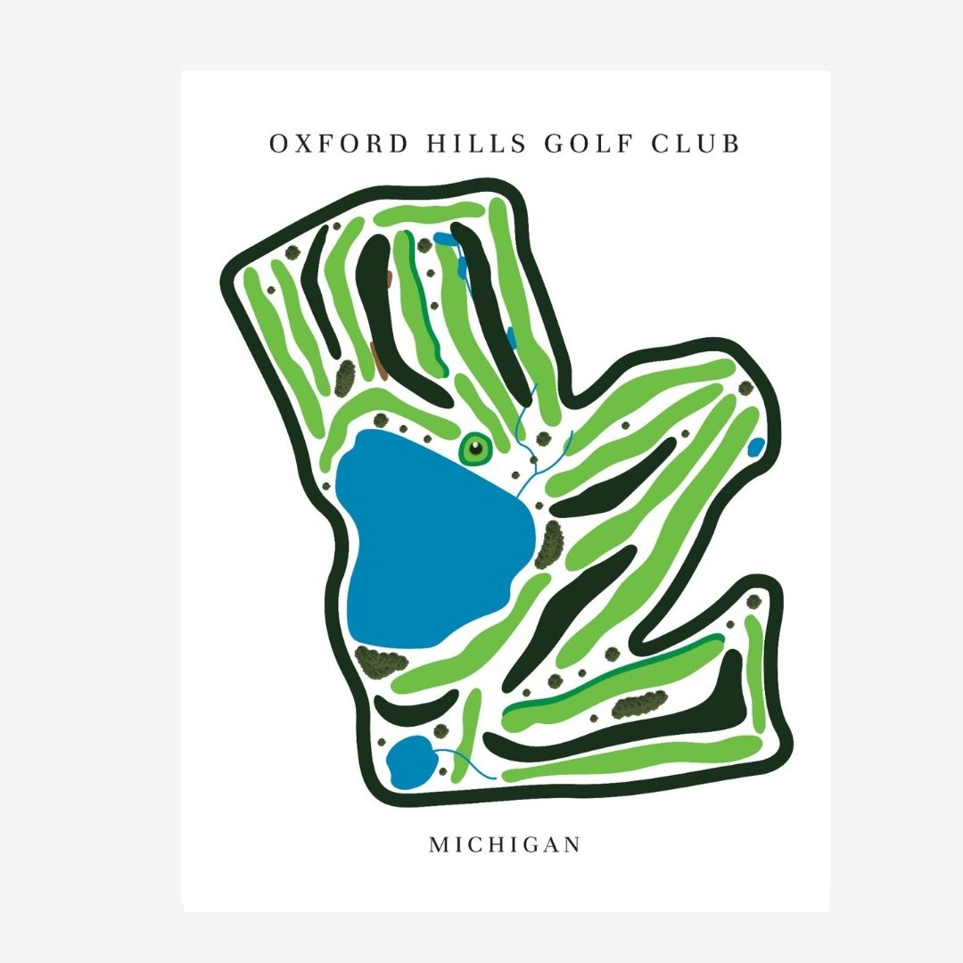 Oxford Hills Golf Club Golf Course Prints, Michigan, Golf Map Artwork